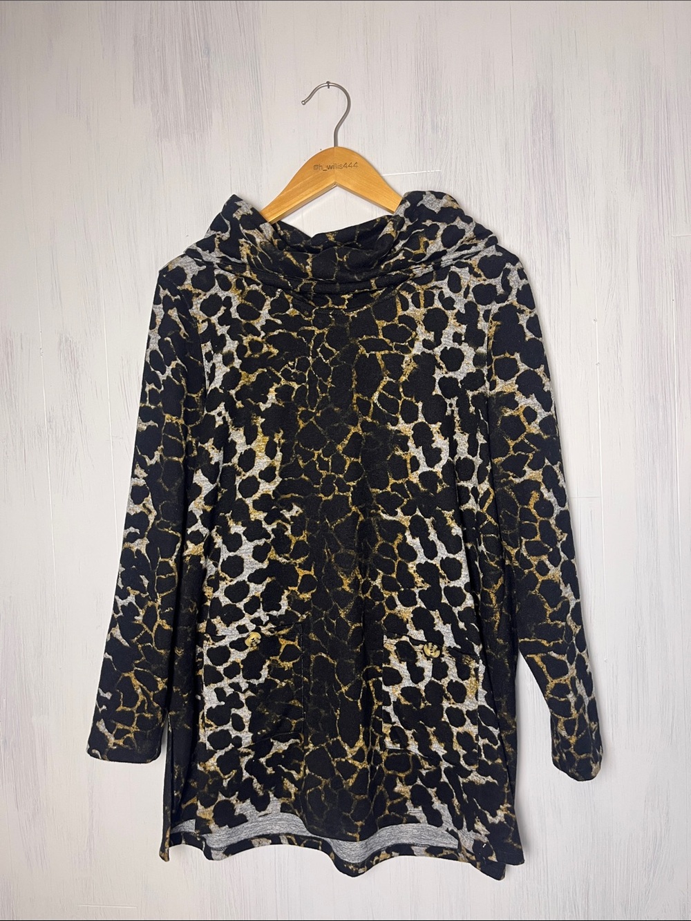ALI‎ MILES Large Cowl Neck Animal Print Tunic Top Cozy Lagenlook